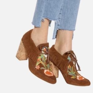 Tory Burch Boho Huntington Fringe Bootie Brown SuedeSize 8.5 M
